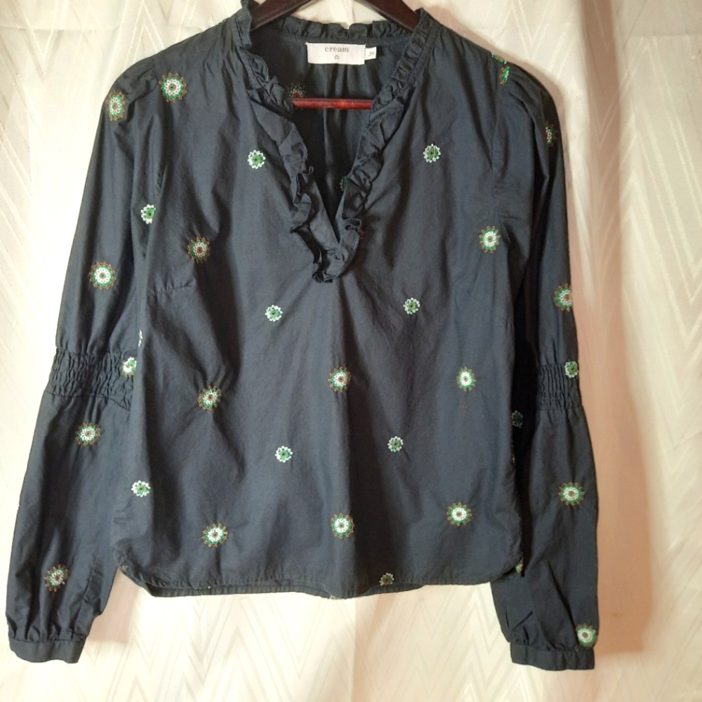 Cream Clothing Company Black Embroidered Blouse